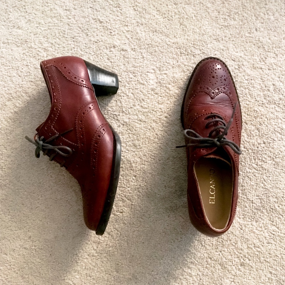 Red Brown Leather Oxford Mid heels